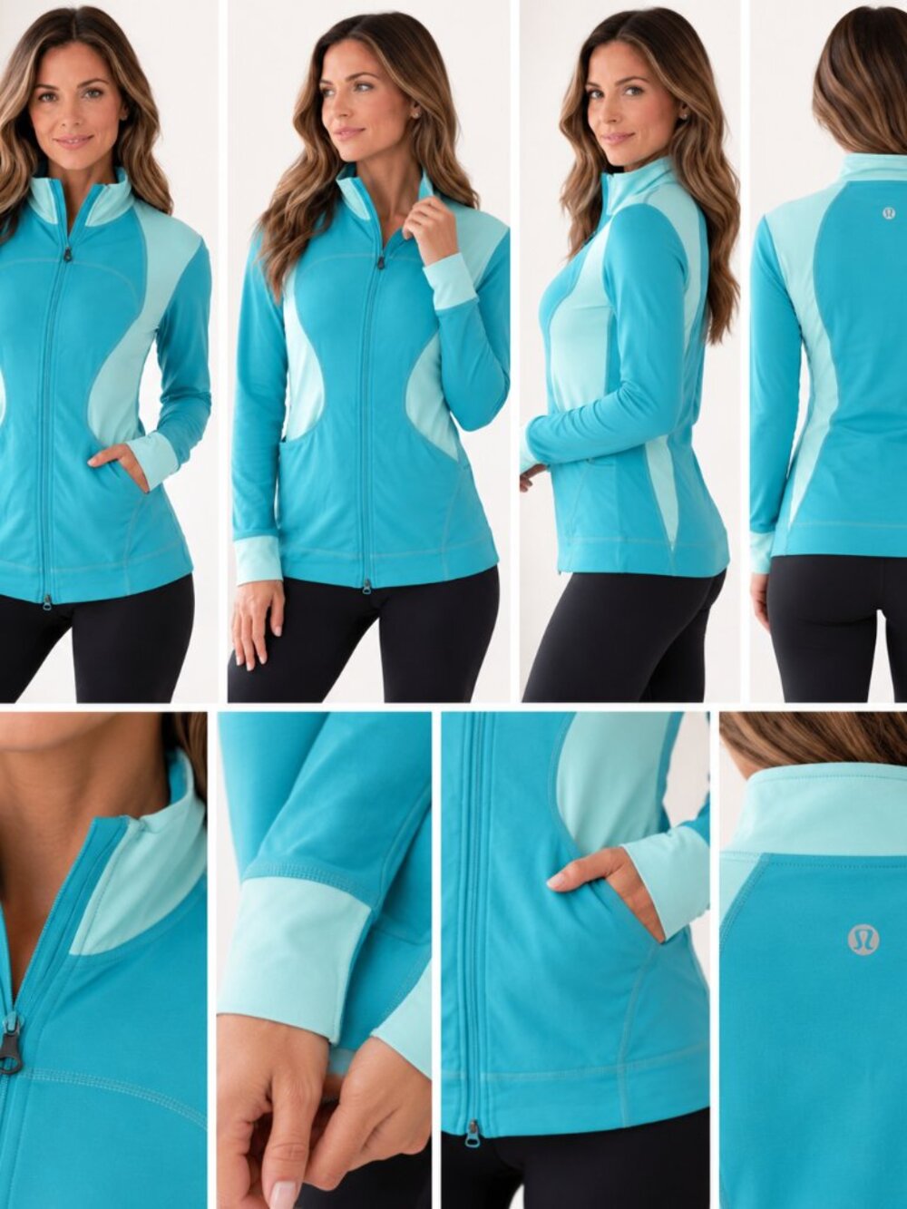 Lululemon Aqua Mint Colorblock Full Zip Jacket Y2K Athleisure Running Yoga Sz 8